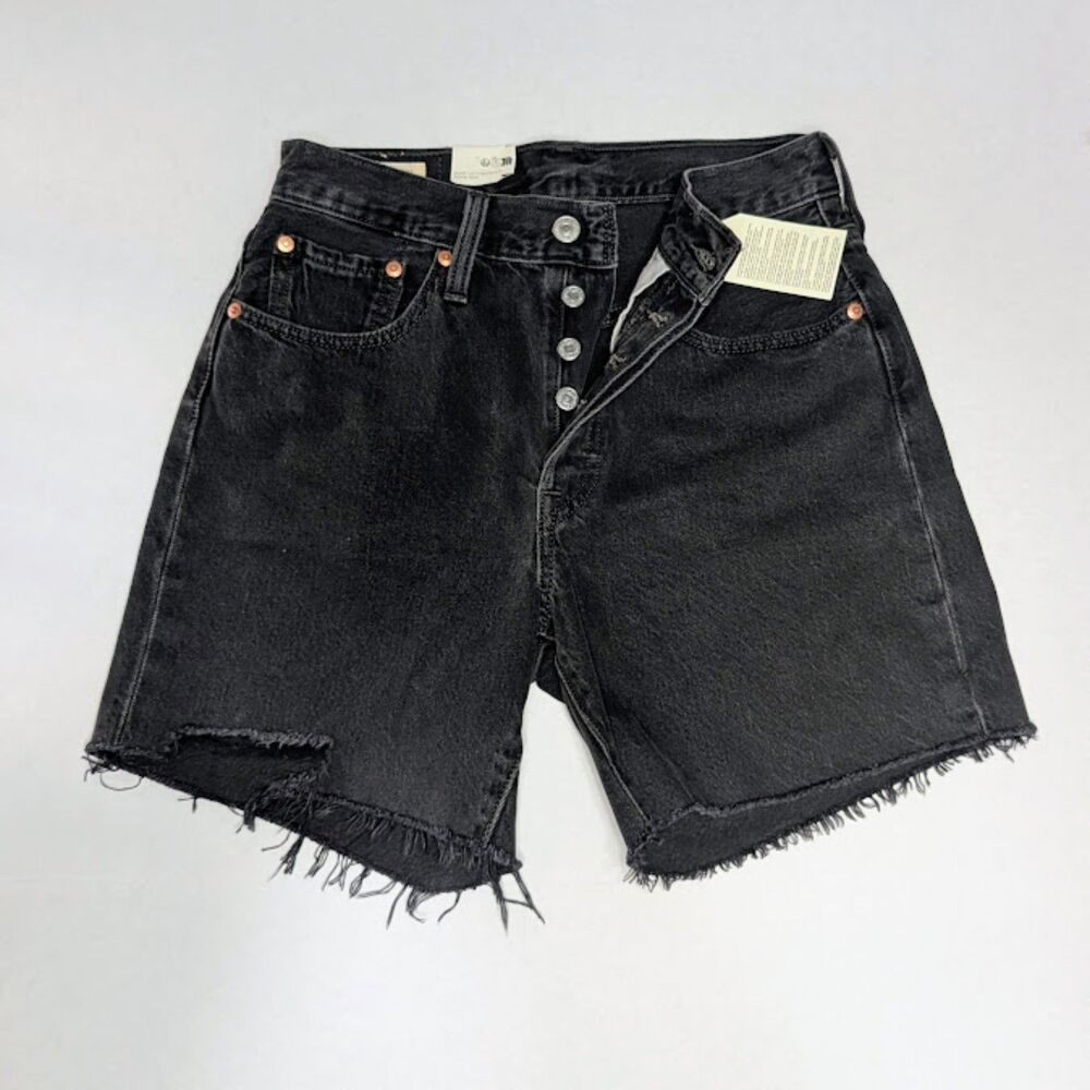 NWT Levi's 501 Lunar Black Mid Thigh Button Fly Denim Jean Shorts Size 26 Waist